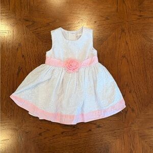 George White Baby Dress with Subtle Pink Embroidery